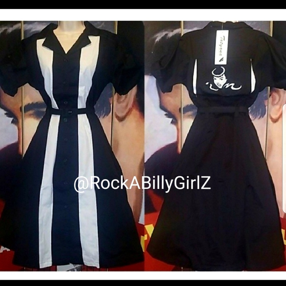 Tatyana Retro 1950's Bettie Page Embroidered Logo Bowling Dress w White Panels - Picture 2 of 8